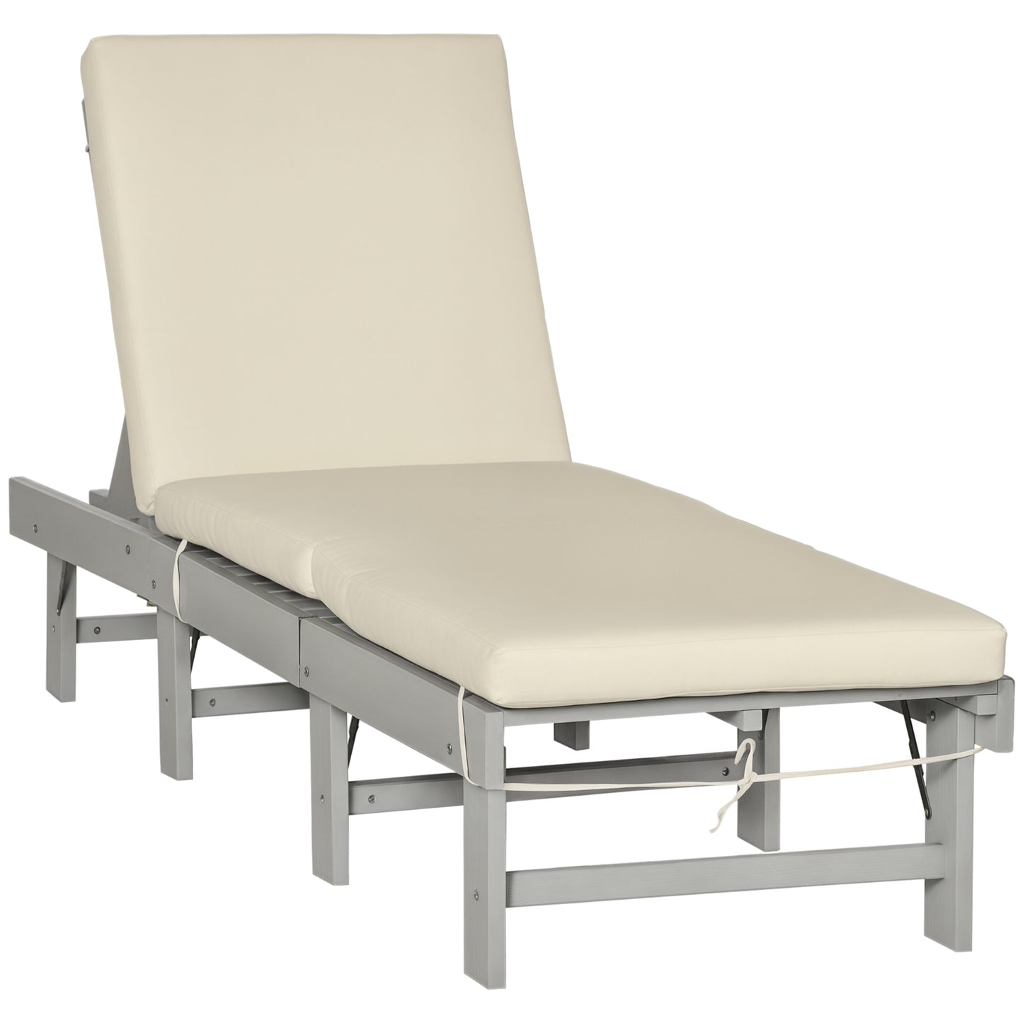 Outsunny Wooden Folding Chaise Lounge, Outdoor Chaise Lounge Chair, Garden Reclining Tanning Chair with 4 Adjustable Back Soft Cushions, White