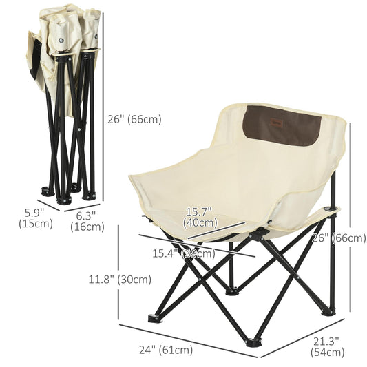 Outsunny Portable Camping Chair, Lightweight Folding Chair for Adults with Carry Bag, Side Pocket for Hiking, Backpacking, White