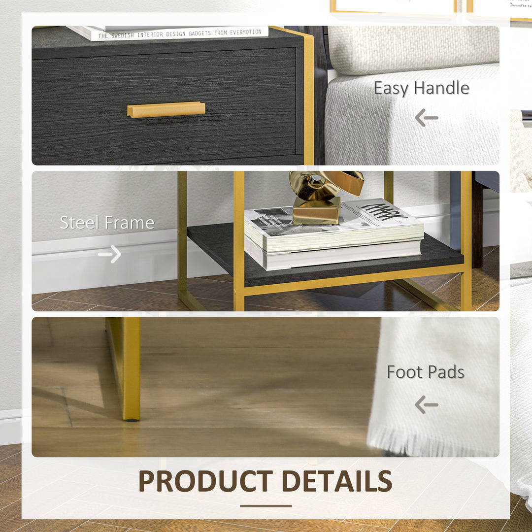 HOMCOM Nightstand Set of 2, Modern Bedside Table with Drawer and Shelf, Bedside Cabinets for Bedroom, White