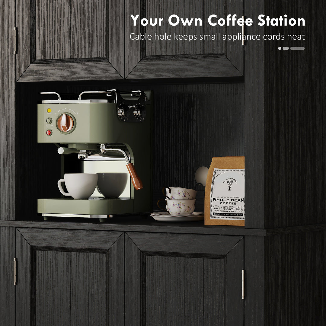 HOMCOM 73" Kitchen Pantry Cabinet, Freestanding Kitchen Hutch with 12 Door Shelves, Adjustable Shelves, Microwave Stand, Black