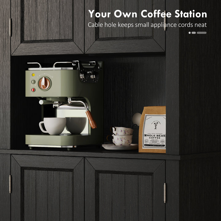 HOMCOM 73" Kitchen Pantry Cabinet, Freestanding Kitchen Hutch with 12 Door Shelves, Adjustable Shelves, Microwave Stand, Black