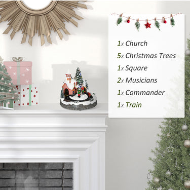 HOMCOM Desktop Christmas Decoration, Christmas Village Houses with Rotating Train, Battery Operated, Multicolored