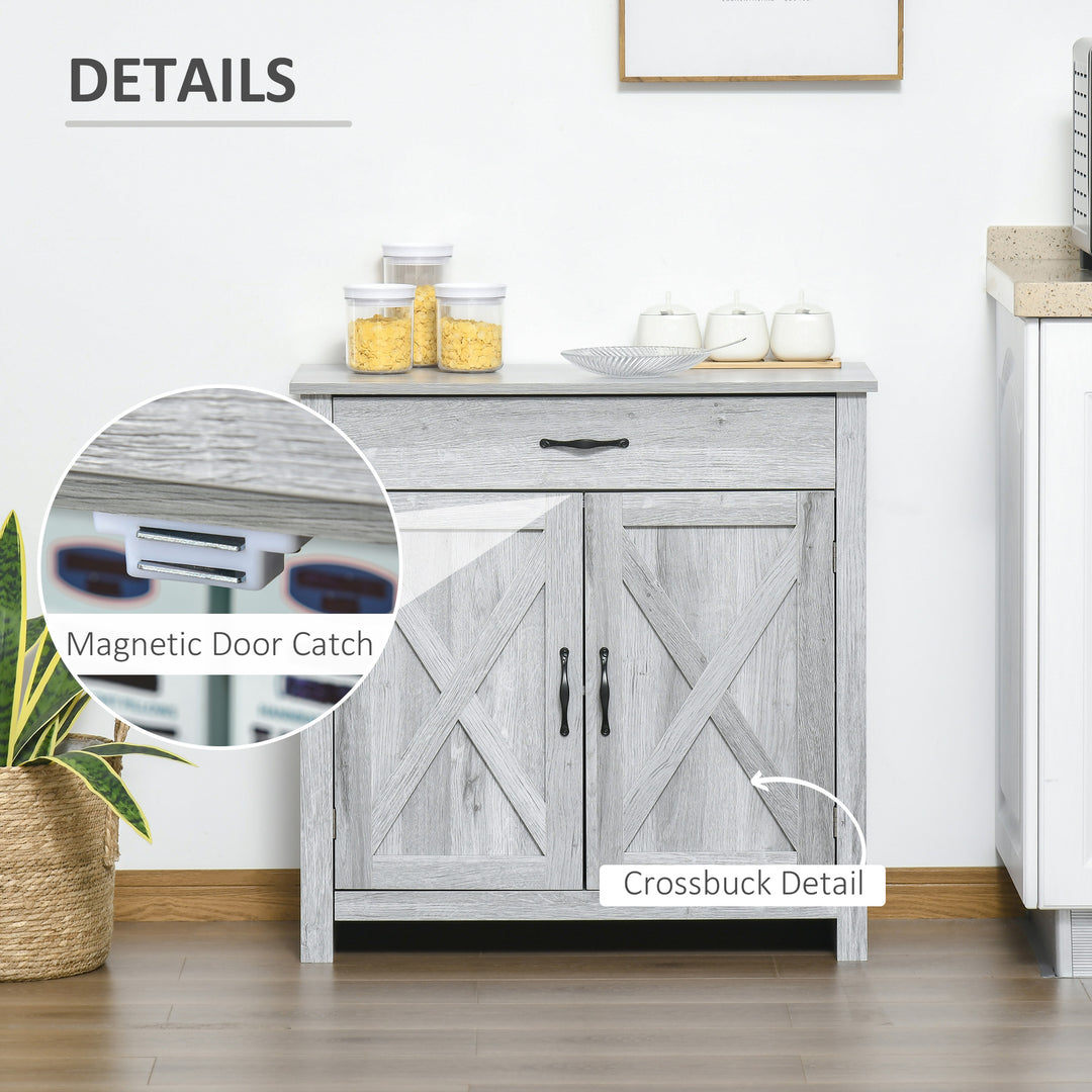 HOMCOM Farmhouse Sideboard Buffet Cabinet, Storage Cabinet with Barn Doors, Distressed Brown