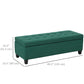 HOMCOM Rectangular Entry Bench, Tufted Upholstered Linen Fabric Wood Feet Storage Ottoman Bench, Dark Green