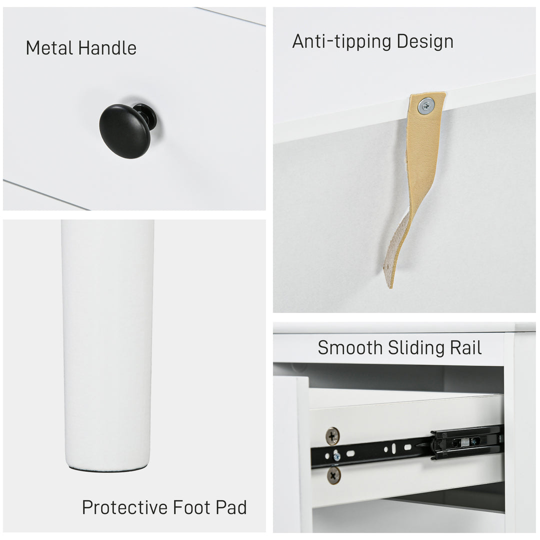 HOMCOM Set of Two Three-Drawer Modern Bedside Tables for Bedroom, White