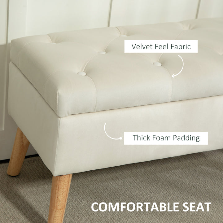 HOMCOM Storage Ottoman with Lid, Velvet Upholstered Storage Bench with Wood Legs for Living Room, Charcoal Grey