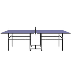 Soozier Full Size Table Tennis Table, Folding Ping Pong Table with Net, Paddles, Balls and Wheels, Blue