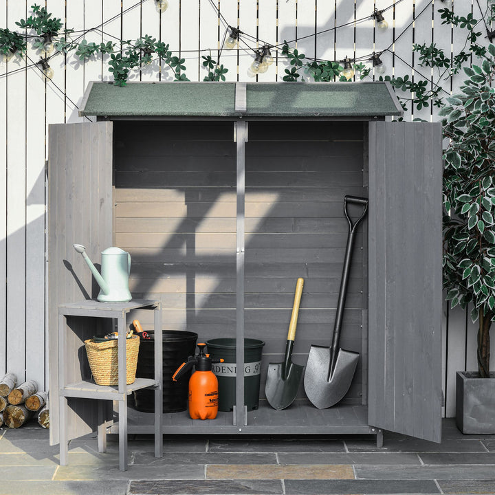 Outsunny Garden Storage Shed Asphalt Roof Wooden Timber Double Door Utility Storage House with Shelf, Green and Grey