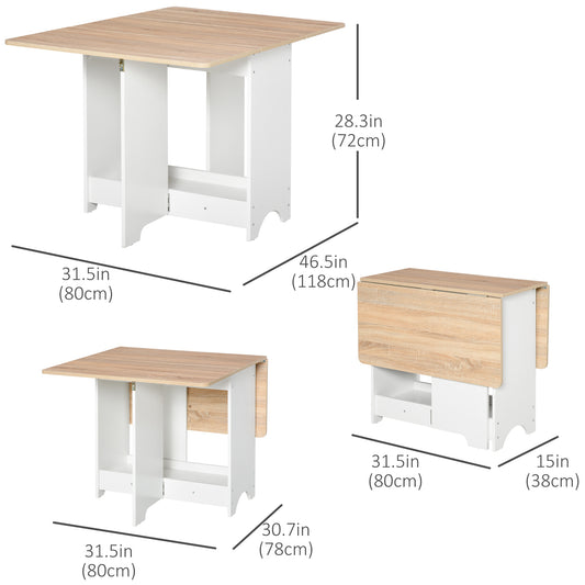 HOMCOM Foldable Dining Table, Folding Table with Storage Shelf, Drop-Leaf Kitchen Table for Dining Room, Oak