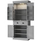 HOMCOM 71" Kitchen Pantry Cabinet with LED Lights, 6 Spice Racks, a Drawer and 4 Adjustable Shelves, White