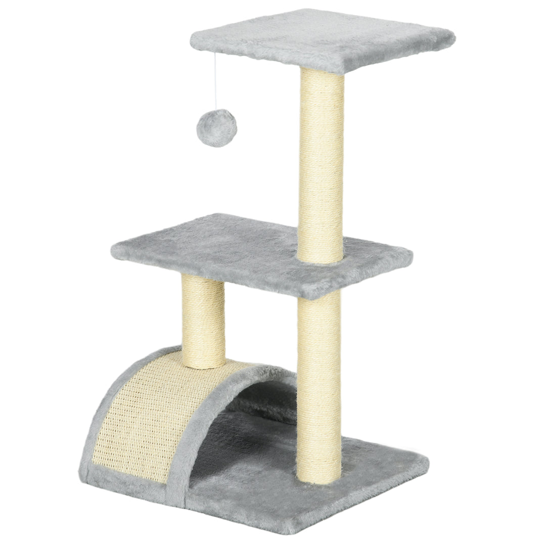 PawHut 28" Cat Tree with Scratching Post, Pad, Toy Ball for Indoor Cats, Grey