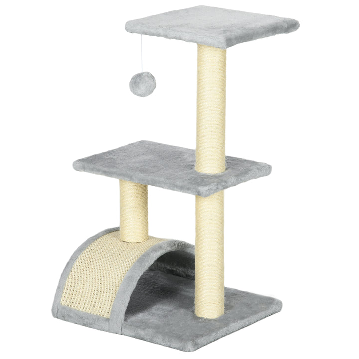 PawHut 28" Cat Tree with Scratching Post, Pad, Toy Ball for Indoor Cats, Grey