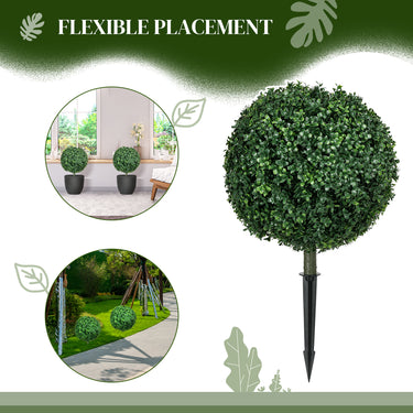 HOMCOM Artificial Boxwood Trees w/ Ground Stake, Set of 2 Ball Shaped Topiary Trees for Home Office & Living Room, UV Resistant