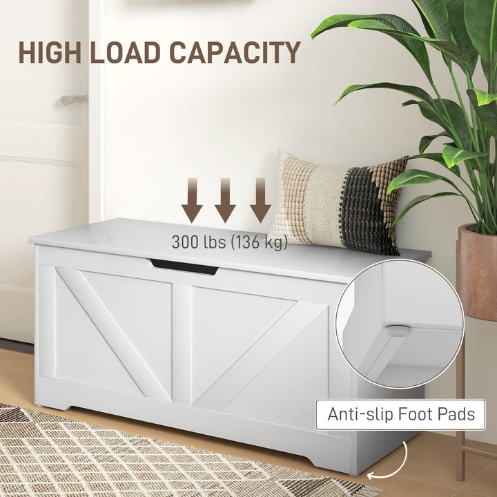 HOMCOM 39.4 Inches Storage Chest, Storage Trunk with 2 Safety Hinges, Wooden Box for Living Room, Black Wood Grain