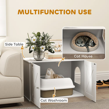 PawHut Hidden Cat Litter Box Enclosure with Double Doors, Hole, Pet House Side End Table, 31.5" x 19" x 20", White