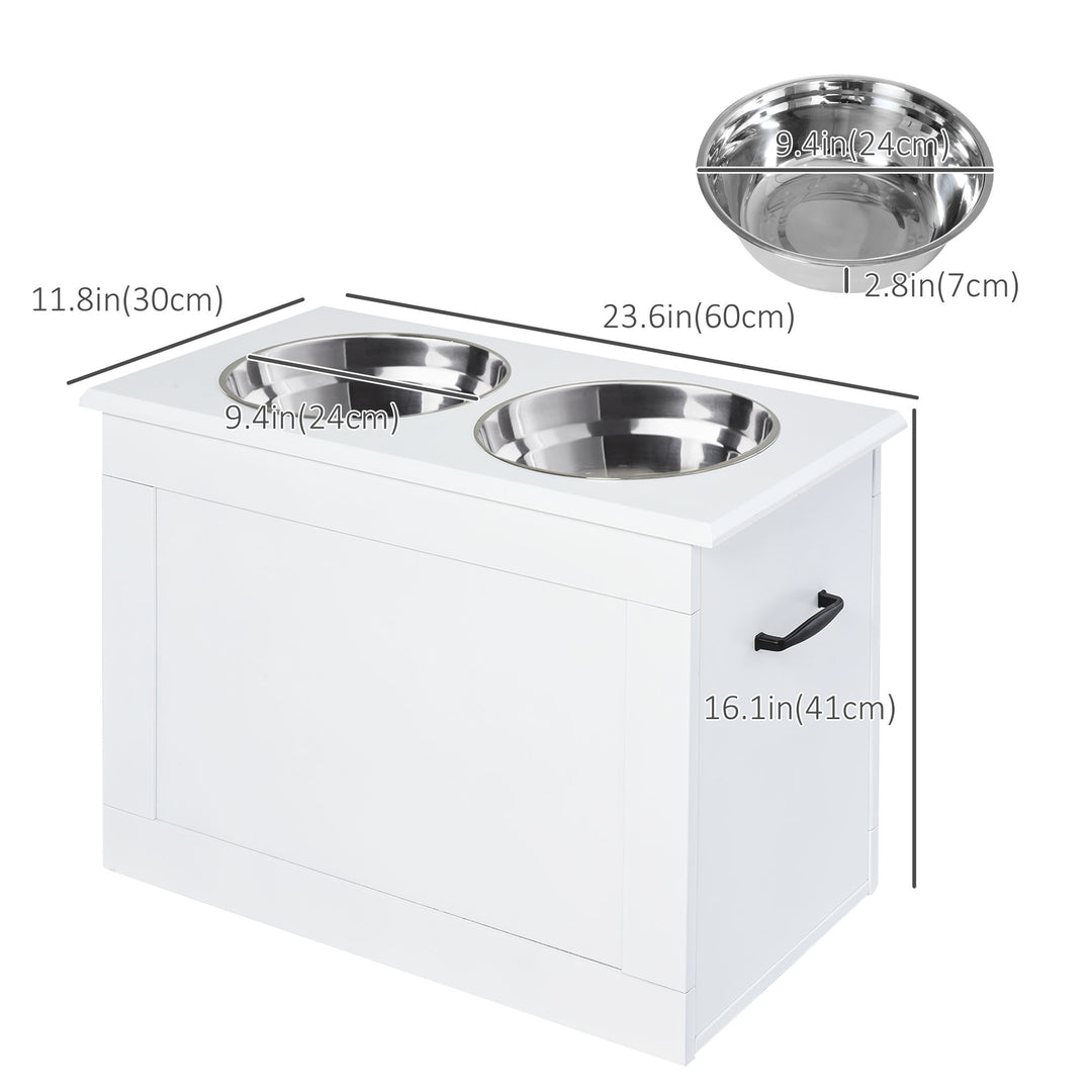 PawHut Large Elevated Pet Feeder with Storage Dog Pet Diner Function 2 Stainless Steel Dog Bowls Elevated Base for Large Dogs and Other Large Pet, White