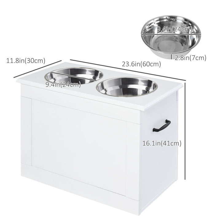 PawHut Large Elevated Pet Feeder with Storage Dog Pet Diner Function 2 Stainless Steel Dog Bowls Elevated Base for Large Dogs and Other Large Pet, White