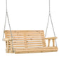 Outsunny 2 Seater Porch Swing Wooden Patio Swing Chair Seat with Cup Holder and Chains Outdoor Swing Bench for Garden Yard, Black