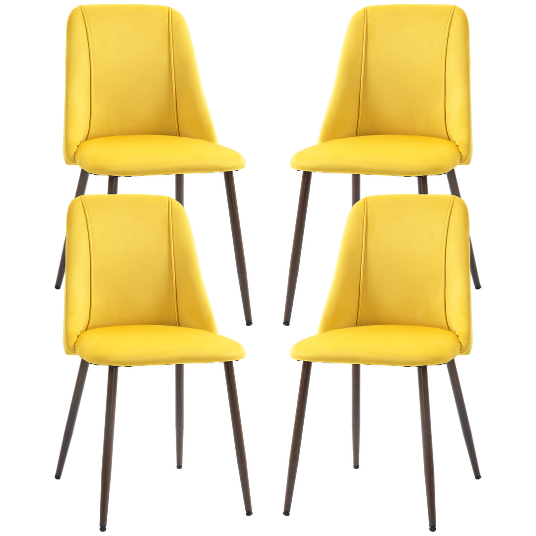 HOMCOM Upholstered Dining Chairs Set of 6, Velvet Accent Chair with Back and Wood-grain Steel Leg for Kitchen, Grey