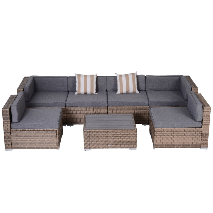Outsunny 7-Piece Patio Furniture Sets Outdoor Wicker Conversation Sets All Weather PE Rattan Sectional Sofa, Grey