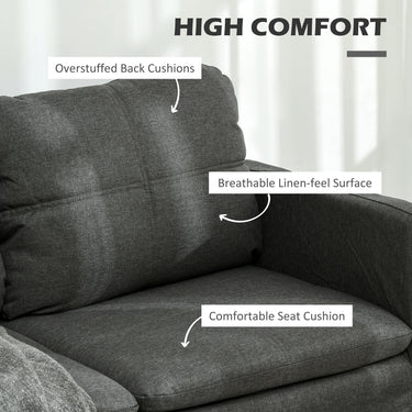 HOMCOM 53" 2 Seat Sofa, Upholstered Two Seater Couch with Sturdy Steel Legs for Bedroom, Living Room, Dark Grey