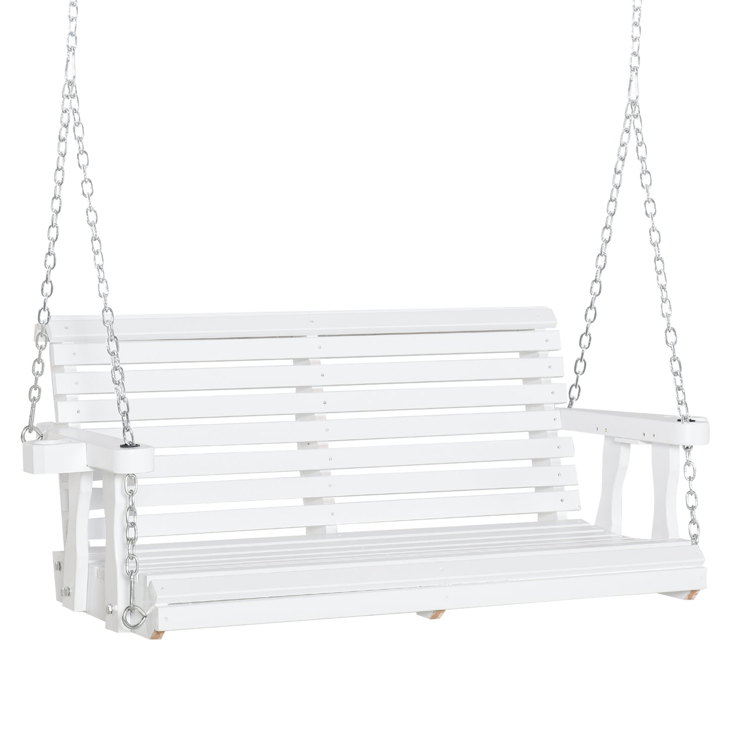 Outsunny 2 Seater Porch Swing Wooden Patio Swing Chair Seat with Cup Holder and Chains Outdoor Swing Bench for Garden Yard, Black