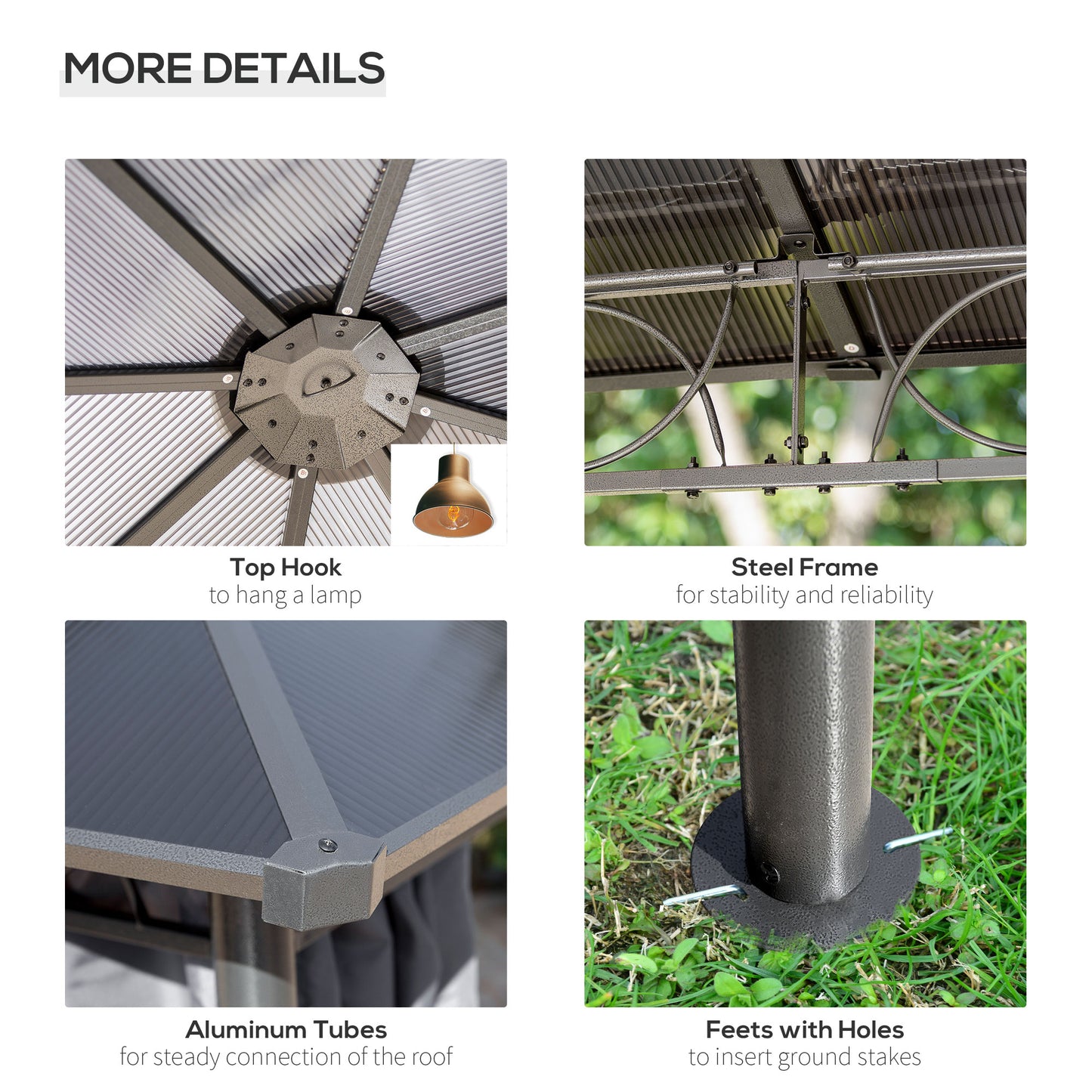 Outsunny 10' x 10' Polycarbonate Hardtop Gazebo Canopy, Outdoor Patio Gazebo with Aluminum Frame & Curtains, Dark Grey