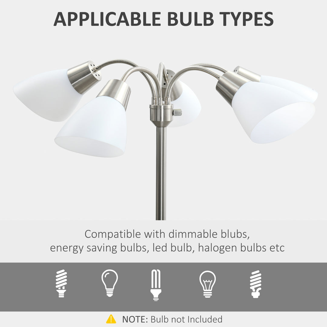 HOMCOM Arc Tree Floor Lamp with 5 Adjustable Rotating Lights, Modern Standing Gooseneck Reading Light for Living Room Bedroom Office, Satin Nickel