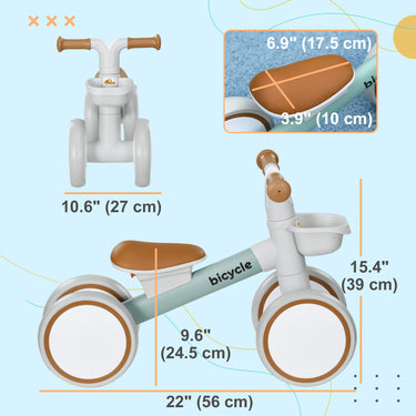 Qaba Toddler Balance Bike for 12–36 Months with Adjustable Seat, Removable Basket, 4 Silent Wheels, Green