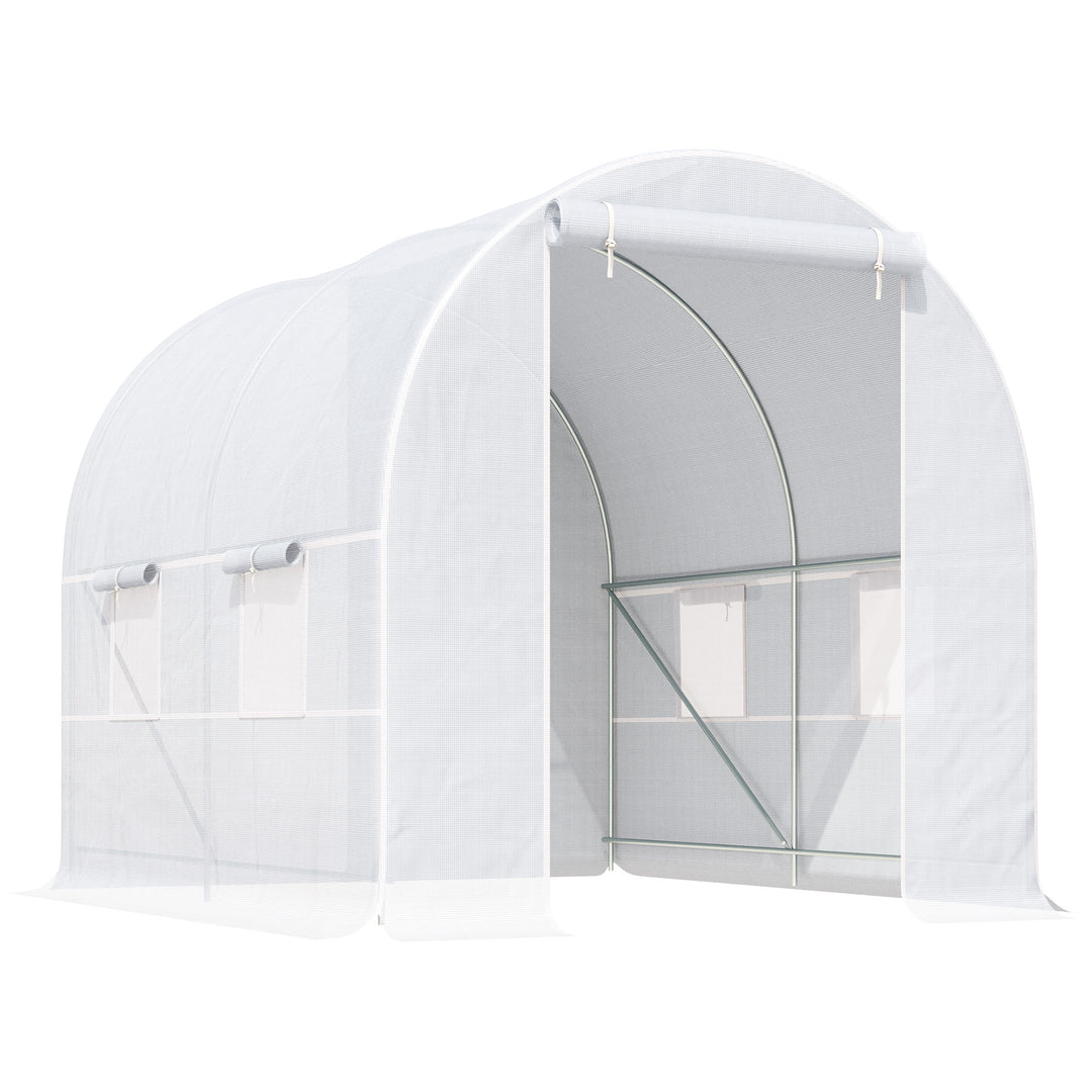 Outsunny 8.2x6.6x6.6ft Walk-in Tunnel Greenhouse Portable Garden Plant Growing Warm House with Door and Ventilation Window, White