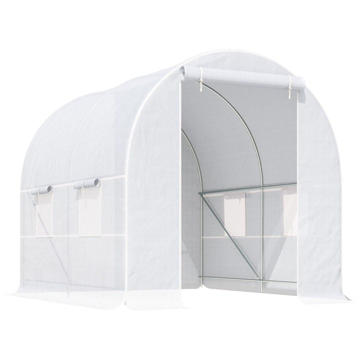 Outsunny 8.2x6.6x6.6ft Walk-in Tunnel Greenhouse Portable Garden Plant Growing Warm House with Door and Ventilation Window, White