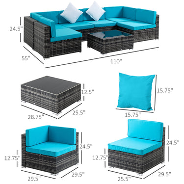 Outsunny 7 Pieces Outdoor Rattan Furniture Set, Patio Wicker Sectional Conversation Sofa Set w/ Cushions & Coffee Table