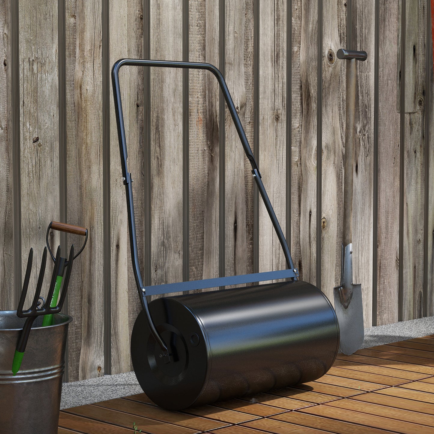 Outsunny 22" Push/Tow Behind Lawn Roller, Heavy Duty Sod Drum Roller Filled with 12 Gal Water/Sand, Grass Flattener for Yard, Patio, Park, Black