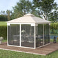 Outsunny 10'x10' Soft-top Patio Gazebo with Double Tier Roof, Mesh Curtains, Display Shelves, Top Hooks, Cream
