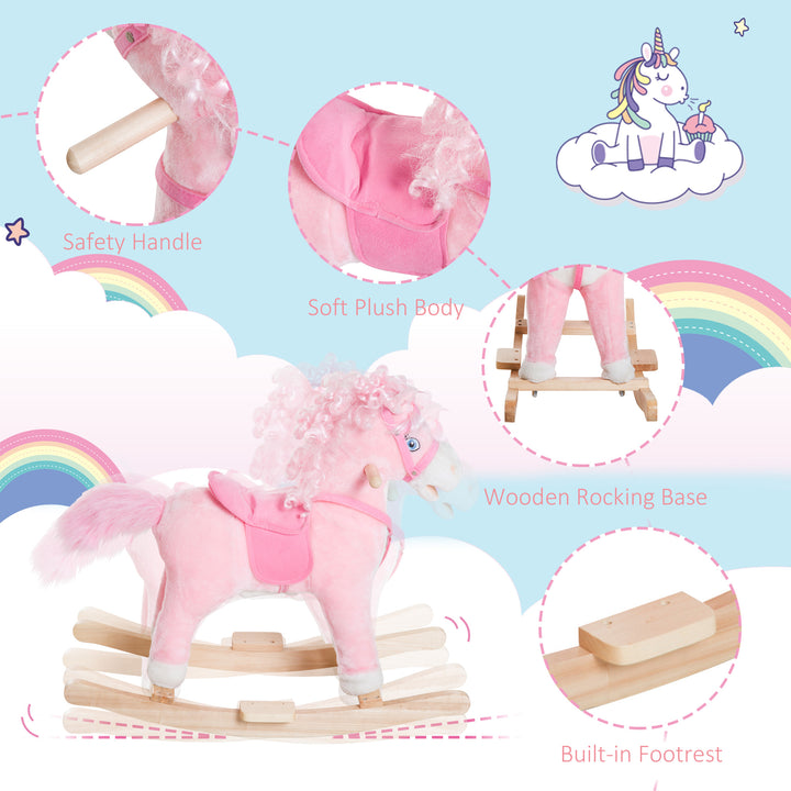 Qaba Kids Plush Rocking Horse Child Ride On Toy Rocker with Realistic Sounds Pink