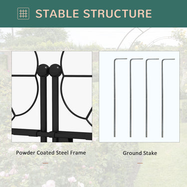 Outsunny 7.5FT Metal Garden Arbour with Double Gate, Arch Trellis for Climbing Vine Plants, Outdoor Wedding, Decoration, Black