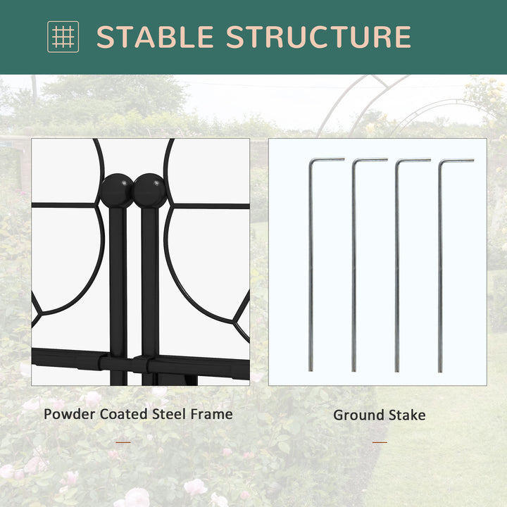 Outsunny 7.5FT Metal Garden Arbour with Double Gate, Arch Trellis for Climbing Vine Plants, Outdoor Wedding, Decoration, Black