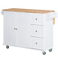 HOMCOM Rolling Kitchen Island with Drop Leaf, Kitchen Cart with Cabinet, 3 Drawers, Wood Top, White