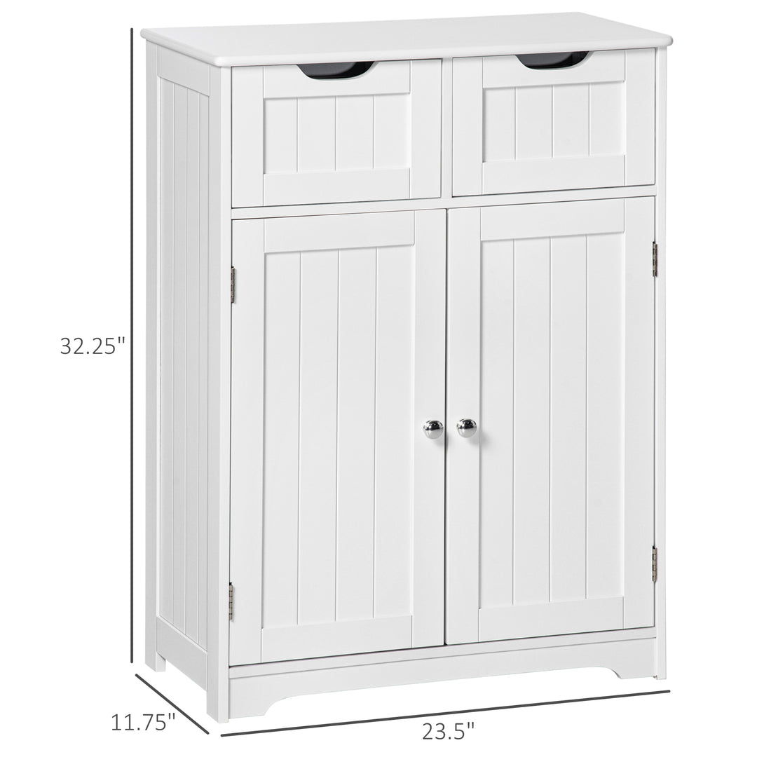 kleankin Bathroom Cabinet, Bathroom Storage Cabinet with 2 Drawers, Adjustable Shelf for Living Room, Entryway, White