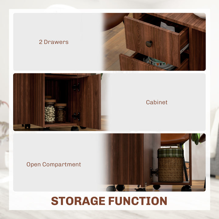 HOMCOM Foldable Dining Table, Rolling Kitchen Table with Storage Drawers and Cabinet, Drop Leaf Table on Wheels, White