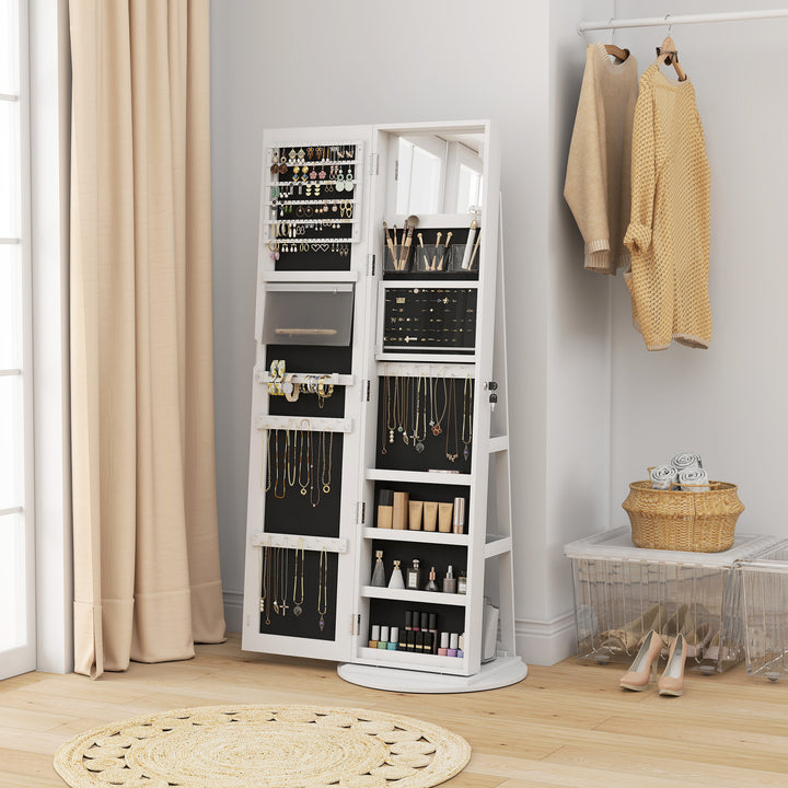 HOMCOM Jewelry Cabinet with Full Length Lockable Mirror, Standing Jewelry Armoire Organizer with LEDs, White