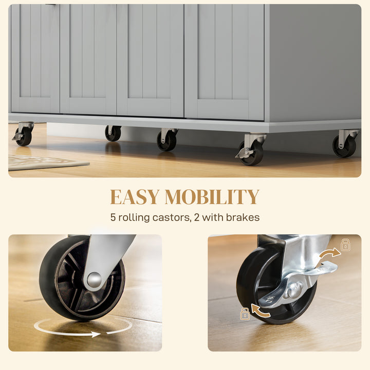 HOMCOM Modern Rolling Kitchen Island Cart with Drawers, Natural Wood Top, Towel Rack, Door Storage Cabinet, White