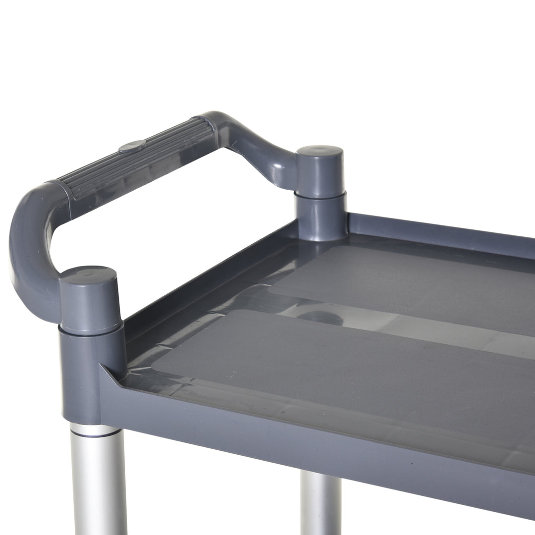 HOMCOM 3-Tier Utility Cart Large Rolling Storage Trolley with 3 Shelves Metal Clean Service Cart, Restaurant, Hotel, Livingroom, Silver and Grey