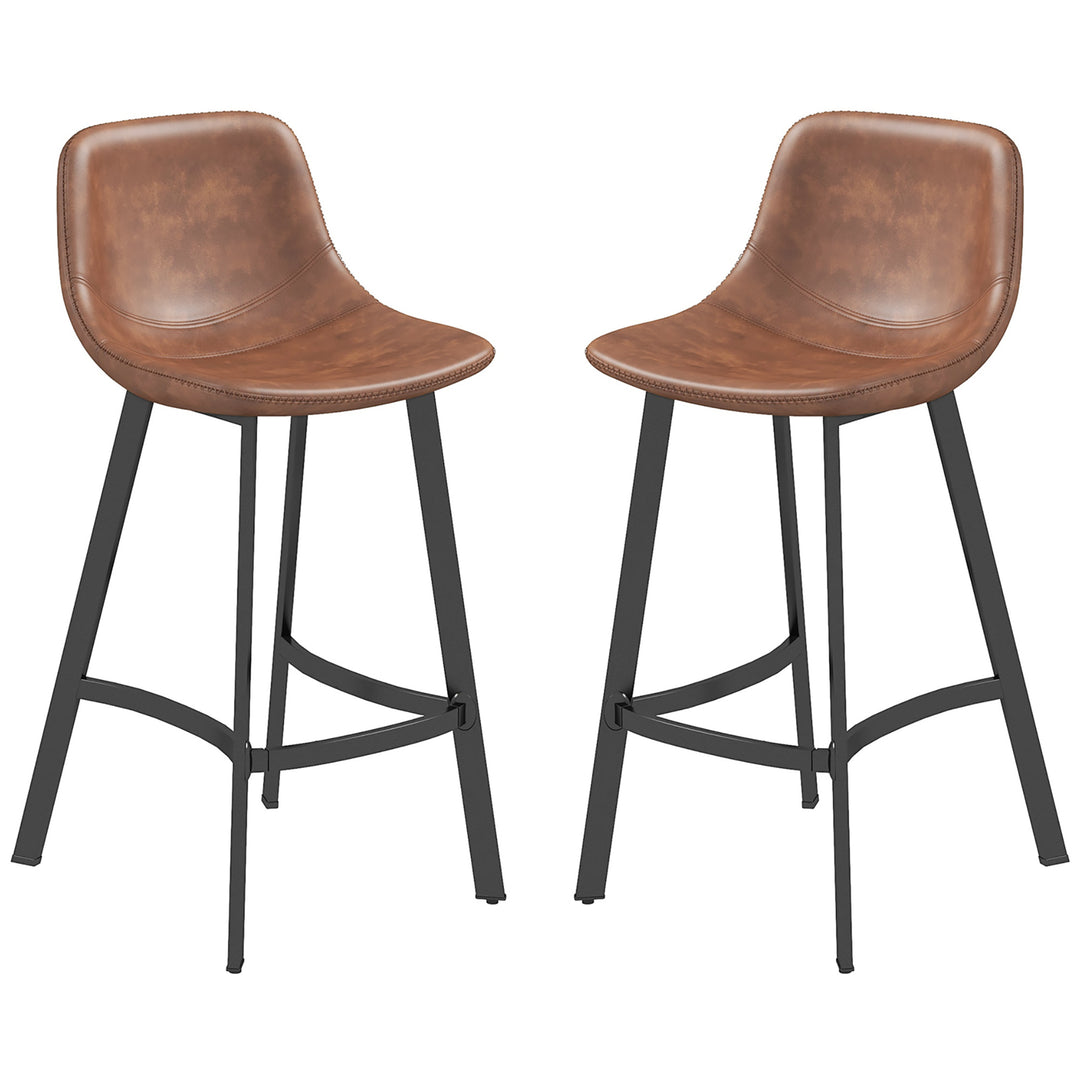HOMCOM Counter Height Stools Set of 2, Upholstered Kitchen Stool with Back and Steel Legs