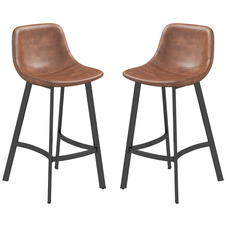 HOMCOM Counter Height Stools Set of 2, Upholstered Kitchen Stool with Back and Steel Legs