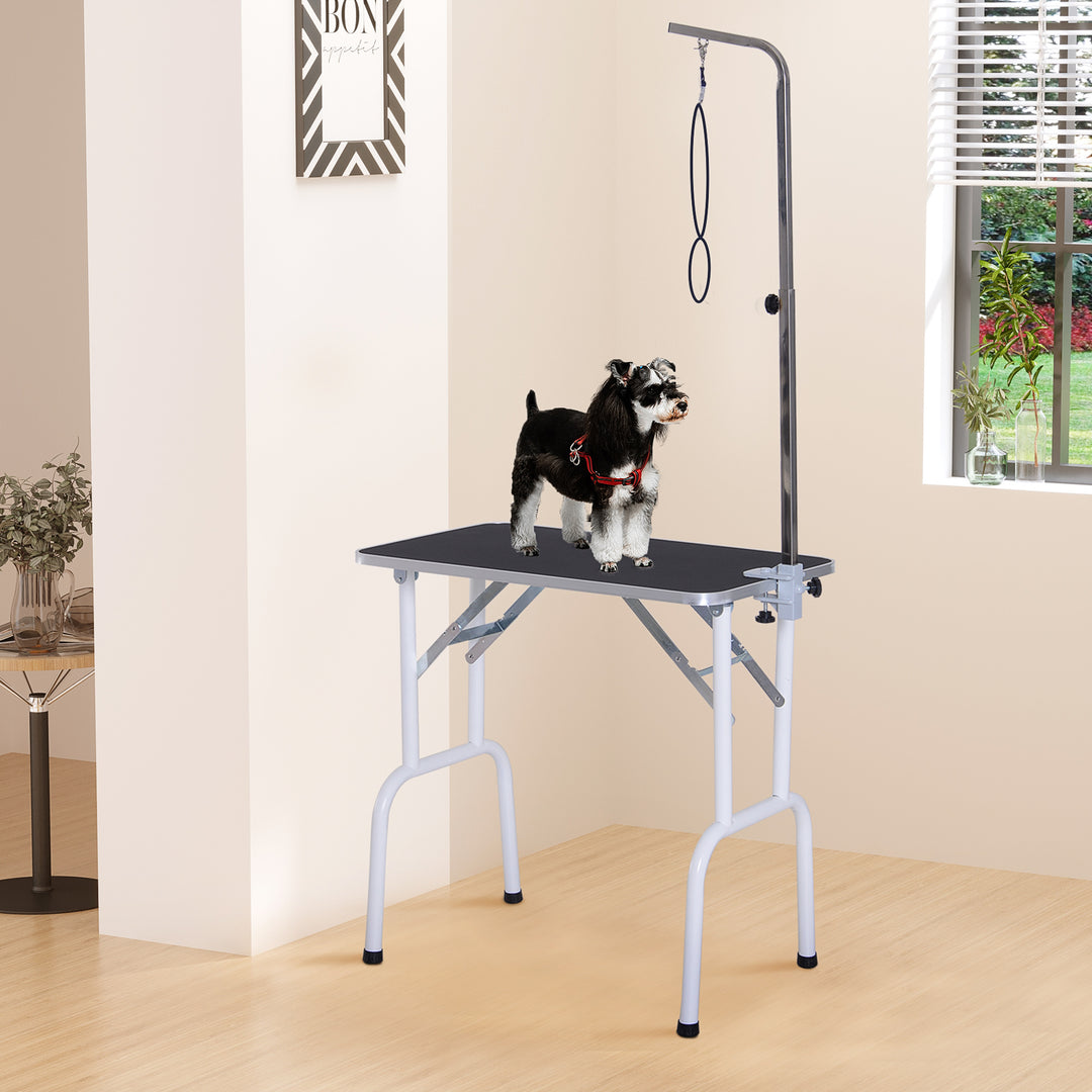 PawHut Foldable Pet Grooming Table for Dogs Cats with Adjustable Arm, Non-slip Surface, Black