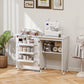 HOMCOM Sewing Machine Cabinet, Folding Sewing Table with Storage Shelf, Bins and Lockable Wheels for Small Space, White