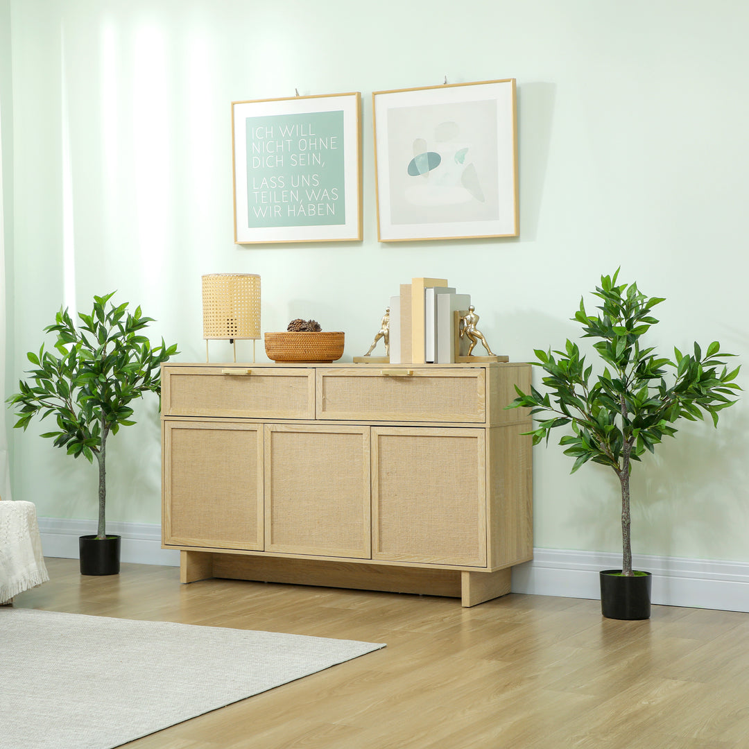 HOMCOM Potted Fake Plants Set of 2, Lifelike Laurel Artificial Trees with 345 PEVA Leaves for Indoor Outdoor Decor, Green