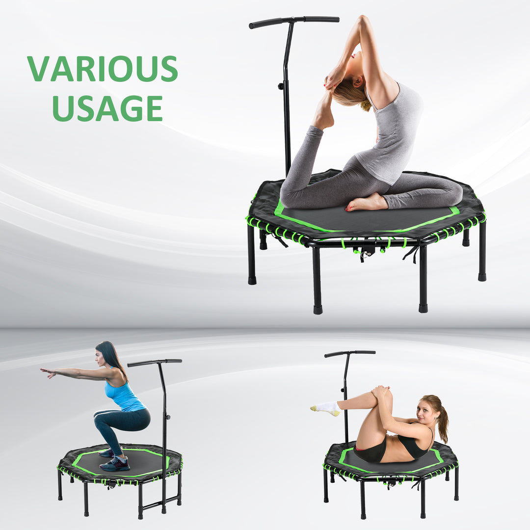 Soozier 48" Mini Trampoline, Foldable Trampoline with Adjustable Handle Bar for Adults Exercise, Workout, Fitness, Green
