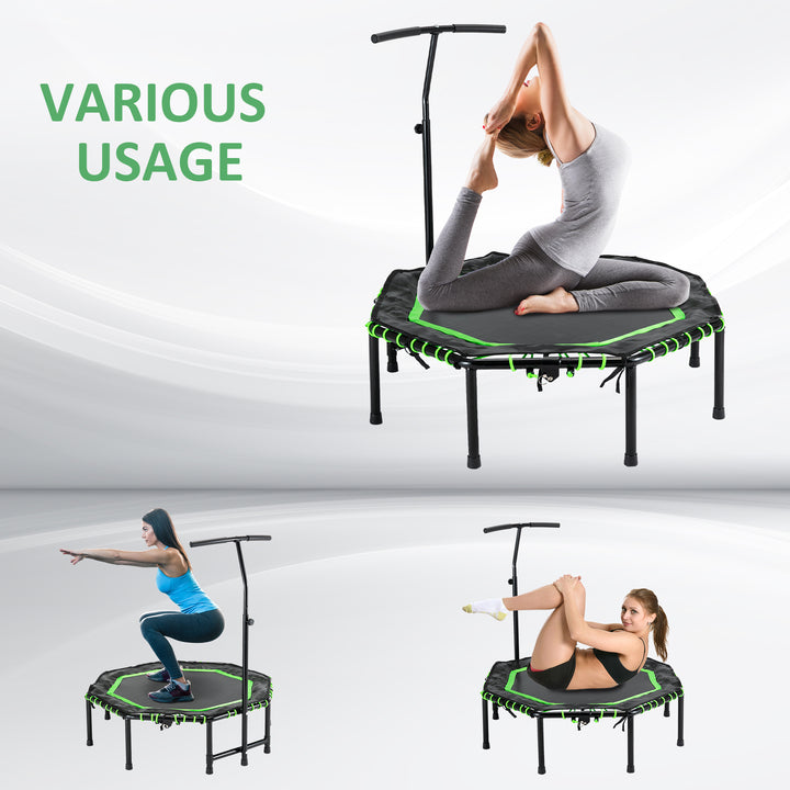 Soozier 48" Mini Trampoline, Foldable Trampoline with Adjustable Handle Bar for Adults Exercise, Workout, Fitness, Green